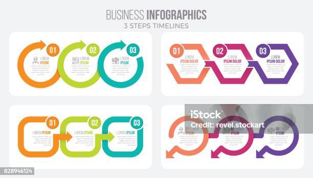 Vector 3 Steps Timeline Infographic Template With Arrows Stock Illustration - Download Image Now