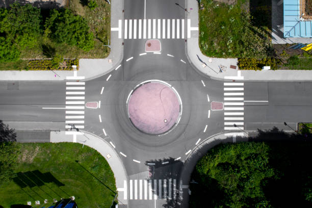 istock Traffic circle - roundabout, aerial view 828964126