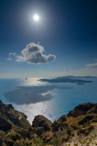 Magical view of Santorini Volcano (Nea Kameni and Palea Kameni) ; Santorini island, Greece