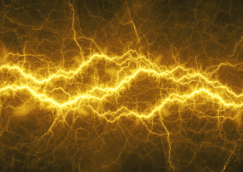 Golden Lightning Electrical Energy Background Stock Photo - Download Image  Now - Gold - Metal, Lightning, Bolt - Fastener - iStock