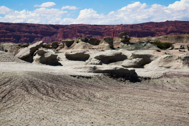 formations de pierres dans le parc ischigualasto - bizarre landscape sand blowing photos et images de collection