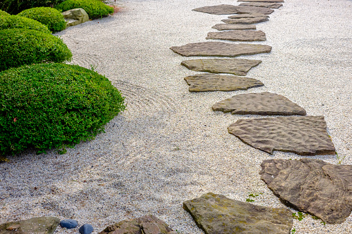 zen garden with rock path