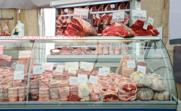 istock Raw meat at Butcher shop. 829081376
