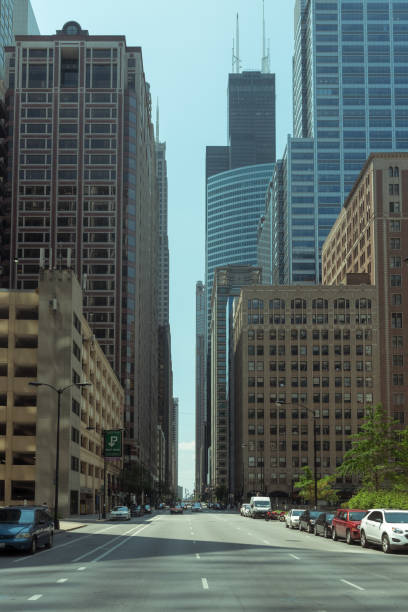 istock Big building on a street on Chicago Downtown 829105482