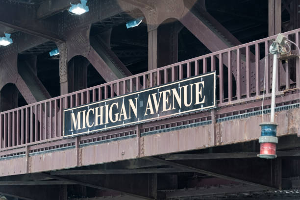 istock Big Michigan Avenue sign on a Chicago bridge 829128600