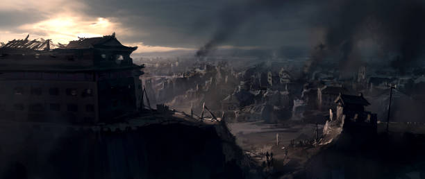 The destroyed city, digital painting. The destroyed city, digital painting. the ruined city stock illustrations