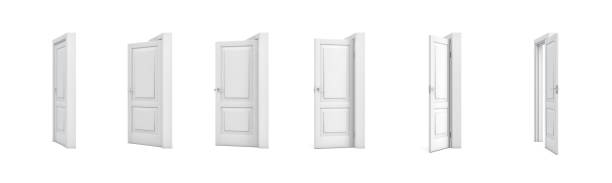 istock 3d rendering set of white wooden doors in different stages of opening 829172080