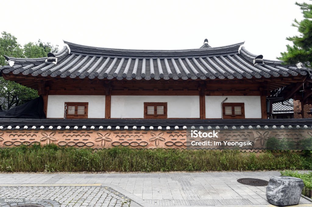 Korean Traditional House and Wall Korean Traditional House and Wall in Jeonju Korean House Village, South Korea. House Stock Photo
