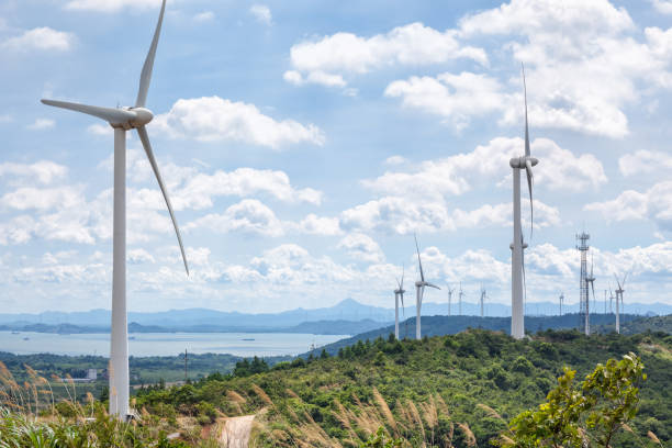 istock wind farm beside the lake 829191332