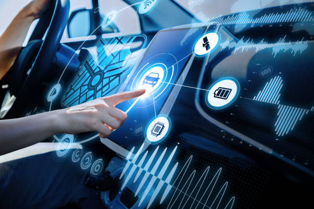 istock futuristic vehicle and graphical user interface(GUI). intelligent car. connected car. Internet of Things. Heads up display(HUD). 829192098