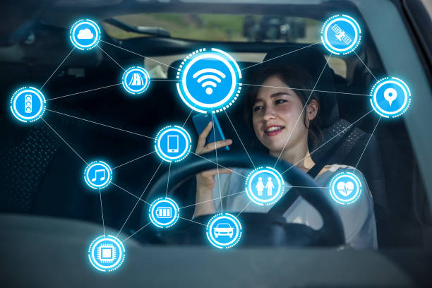 istock car front view and wireless communication network. Internet of Things. Information Communication Technology. abstract concept. 829192240