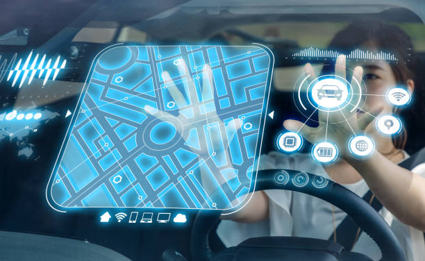 istock futuristic vehicle and graphical user interface(GUI). intelligent car. connected car. Internet of Things. Heads up display(HUD). 829192780
