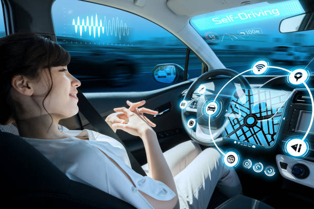 relaxed woman in autonomous car. self driving vehicle. autopilot. automotive technology. relaxed woman in autonomous car. self driving vehicle. autopilot. automotive technology. autopilot stock pictures, royalty-free photos & images