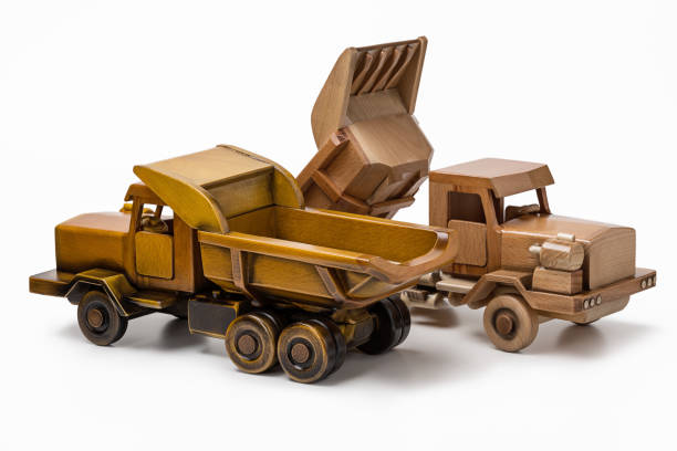 istock Automobile wooden model toy, two trucks. 829222406