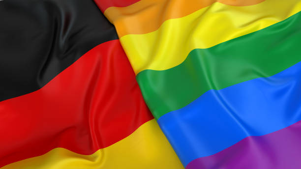 istock Gay pride rainbow flag with German flag 829240024