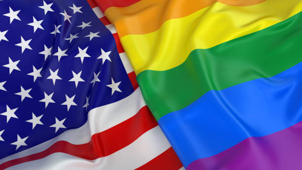 istock Gay pride rainbow flag with American flag 829240180