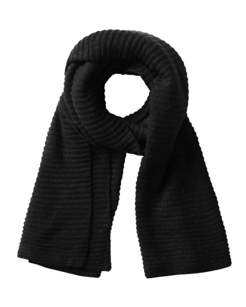 istock Warm black woven winter scarf isolated on while 829249480
