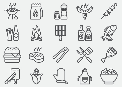 BBQ Barbecue Grill Line Icons