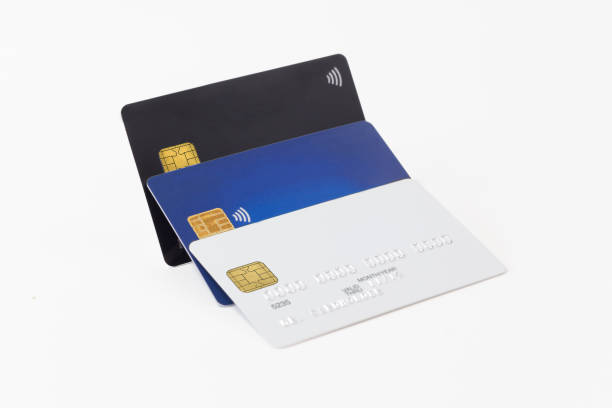 istock Group of white, blue and black credit cards 829260256
