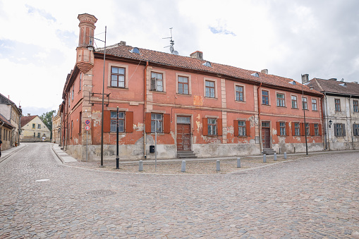Old city center at Kuldiga, Latvia. It's history building. 2017