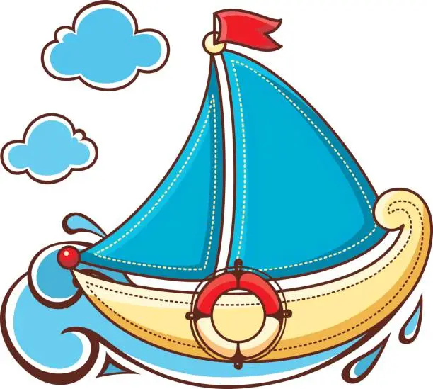 Vector illustration of little sailboat. Children's toy.