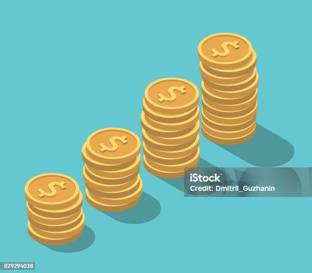Isometric Dollar Coins Stacks Stock Illustration - Download Image Now - Coin, Isometric Projection, Currency