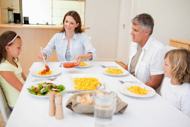 istock Mother serving dinner to family 829339268