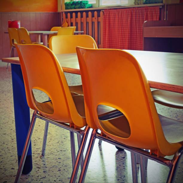 istock small colored chairs of a school class without kids 829358266