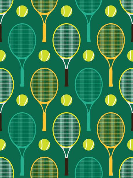 теннисные ракетки и мячи - silhouette tennis racket tennis racket stock illustrations