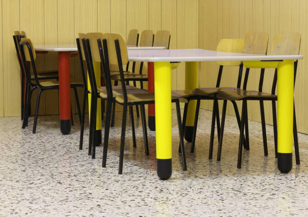 istock small colored benches and seats of a classroom 829364706