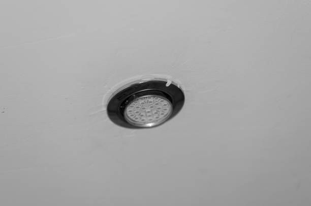 istock Ceiling light in the ceiling, led light bulb. Photo black and white 829370214