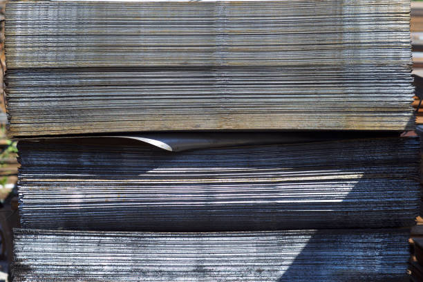 Sheet metal is in bundles in the warehouse, Russia