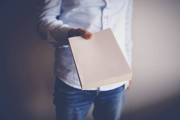 Hand opening blank white booklet mockup