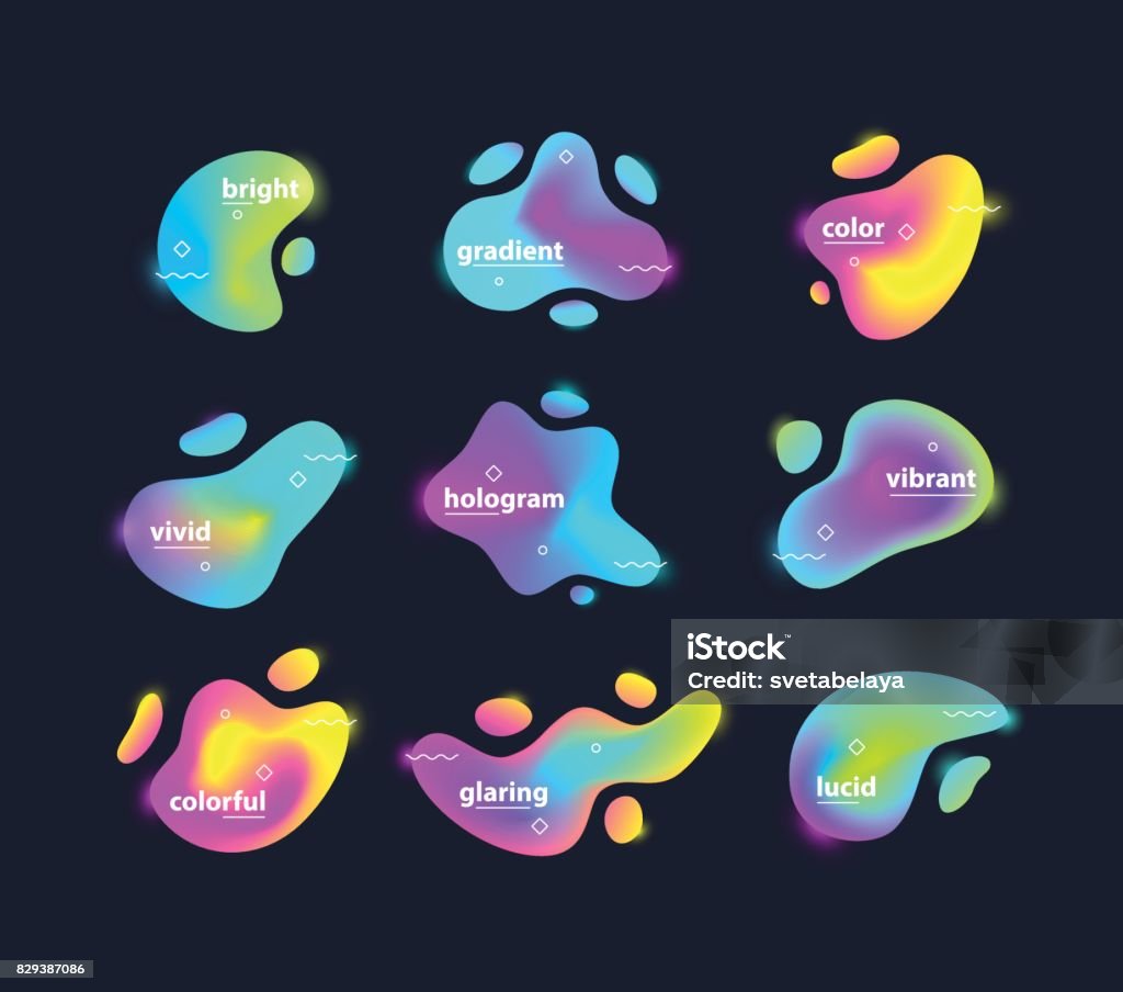 Abstract vivid blots on dark background Vector illustration of abstract different colored bright blots set. Color Gradient stock vector