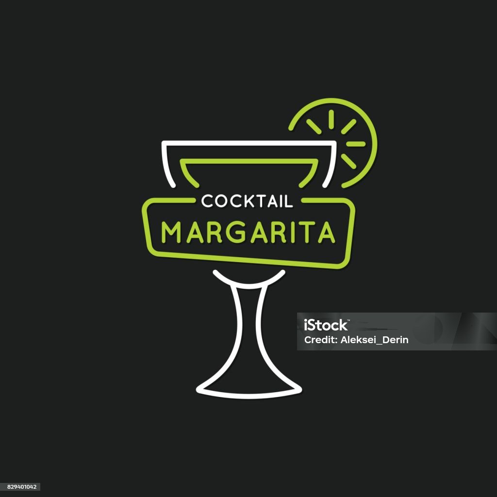 Illustration for bar menu alcoholic cocktail Margarita. Vector line drawing of a Drink on a background Illustration for bar menu alcoholic cocktail Margarita. Vector line drawing of a Drink on a dark background. Margarita stock vector