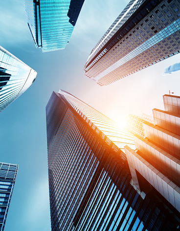 Modern glass silhouettes of skyscrapers in the city