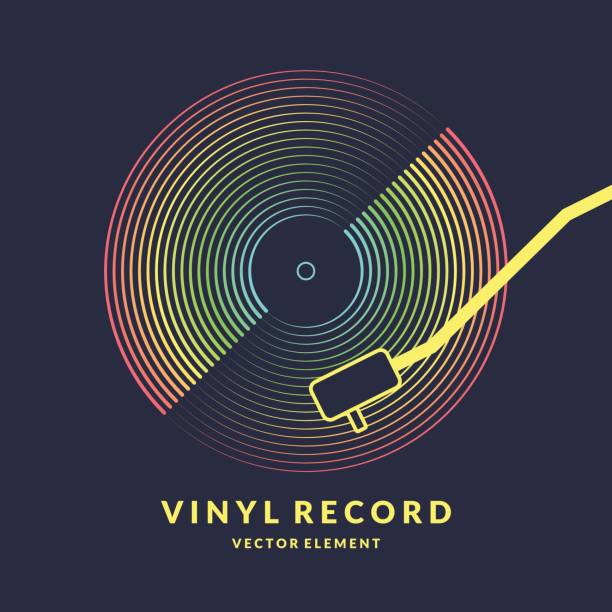 Poster of the Vinyl record. Vector illustration on dark background Poster of the Vinyl record. Vector illustration music on dark background. record player needle stock illustrations