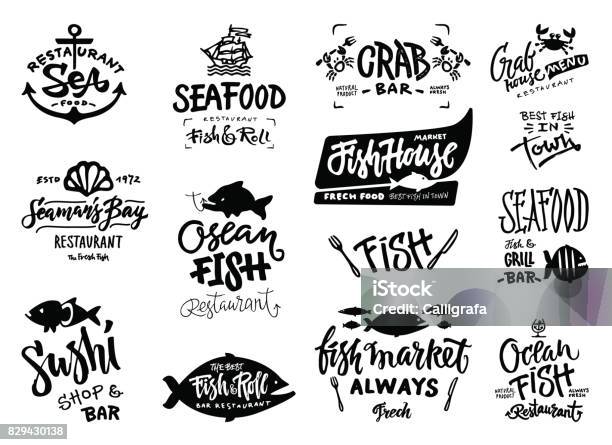 Seafood Icons Set Stock Illustration - Download Image Now - Logo, Fish, Seafood
