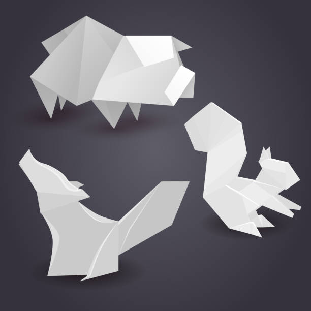 istock Set of paper origami figures of animals. 829430254
