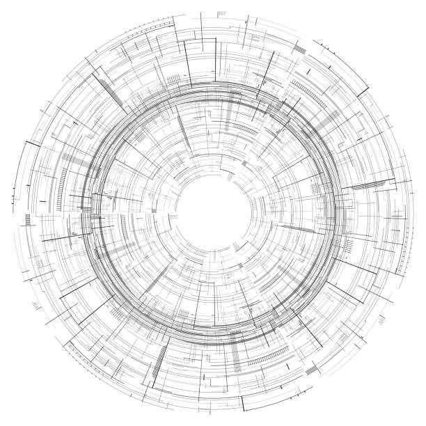 기술 원형 배경입니다. 마이크로 칩입니다. - drawing compass blueprint engineering architecture stock illustrations