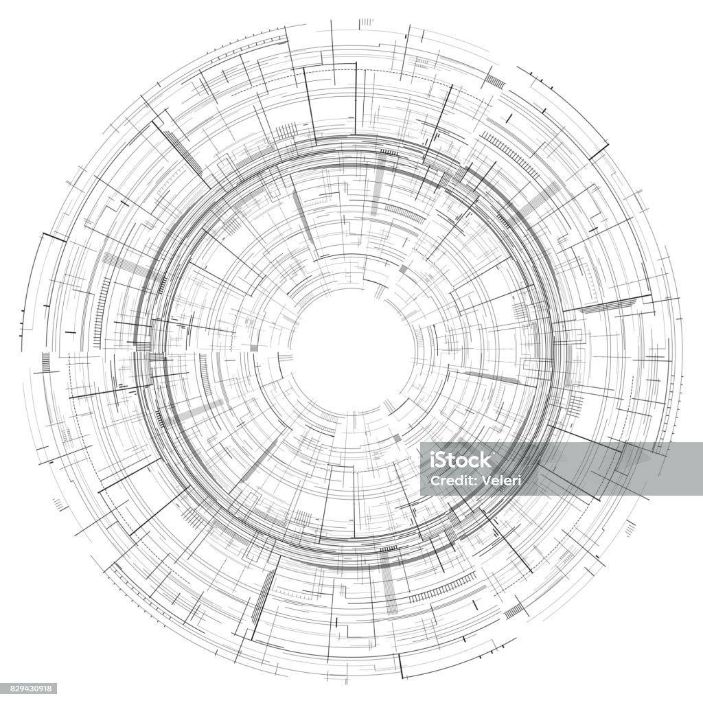 Technical circular background. Microchips. Technical circular background. Microchips. Blueprint. Vector background for your creativity Drawing Compass stock vector