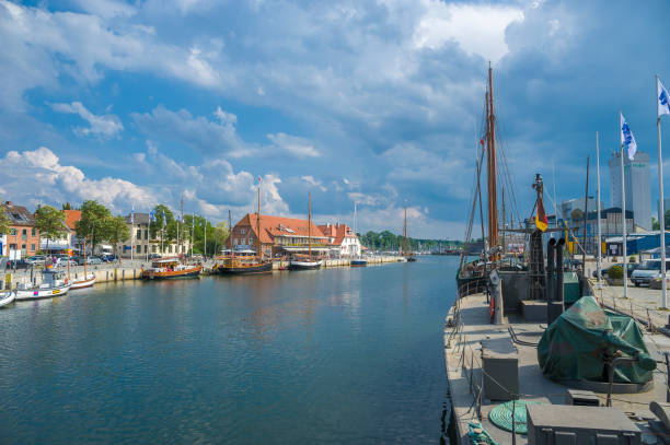 Gdansk, Poland - October 10, 2024: A unique monument of ship technology is the SS Soldek, a retired Polish coal and ore cargo steamship, moored at a quay on the Motlava River.