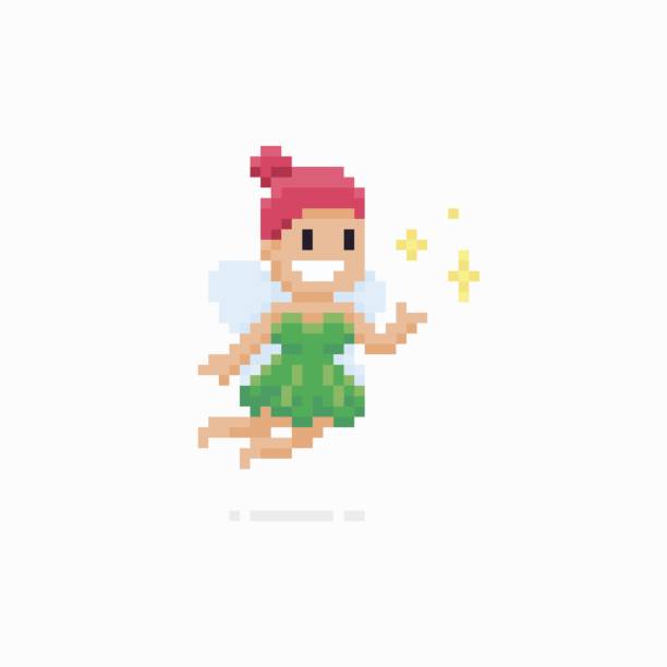 Pixel Art Fairy Pixel art happy flying fairy character with magic sparkles dress impress stock illustrations
