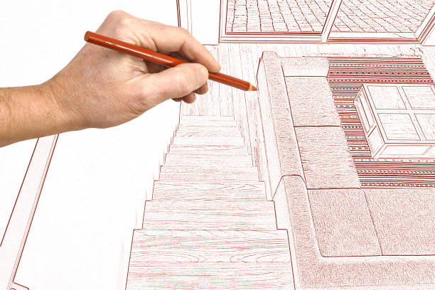 istock Drawing and planned Hardwood stairs and ramp 829464362