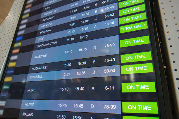 istock Flights, arrival and departures on information board 829468744