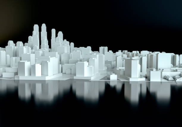 istock White city on black mirror floor 829474404