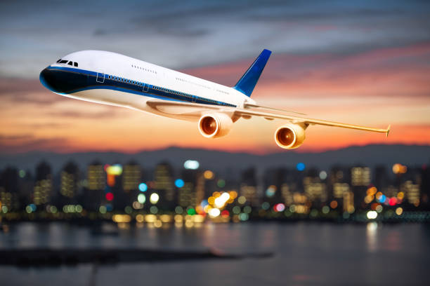 istock perspective view of jet airliner in flight with bokeh background 829474770