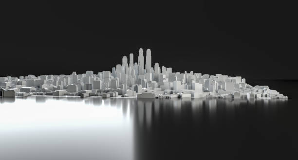 istock White abstract city from cubes on mirror floor 829474800