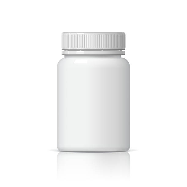 realistyczna plastikowa butelka. - bottle vitamin pill nutritional supplement white stock illustrations