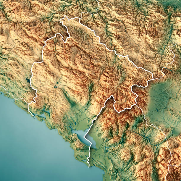 3D Render of a Topographic Map of Montenegro.\nAll source data is in the public domain.\nColor texture: Made with Natural Earth. \nhttp://www.naturalearthdata.com/downloads/10m-raster-data/10m-cross-blend-hypso/\nBoundaries Level 0: Humanitarian Information Unit HIU, U.S. Department of State (database: LSIB)\nhttp://geonode.state.gov/layers/geonode%3ALSIB7a_Gen\nRelief texture and Rivers: SRTM data courtesy of USGS. URL of source image: \nhttps://e4ftl01.cr.usgs.gov//MODV6_Dal_D/SRTM/SRTMGL1.003/2000.02.11/\nWater texture: SRTM Water Body SWDB:\nhttps://dds.cr.usgs.gov/srtm/version2_1/SWBD/